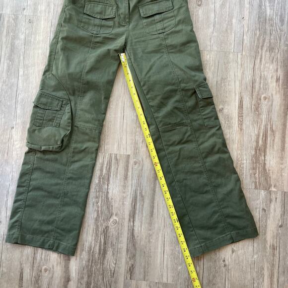 Brandy Melville Olive Green Utility Cargo Pants One Size Straight Leg Pockets - Picture 7 of 8